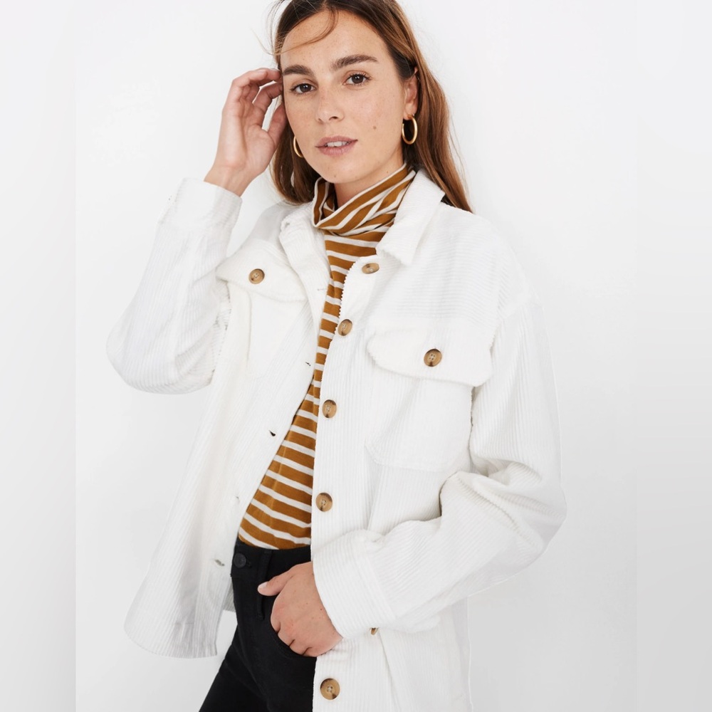 Madewell Women’s White Corduroy Shirt-Jacket Shacket size Small